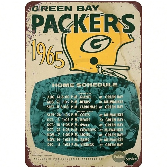 •Vintage 1965• Green Bay Packers Metal Sign 8”x12” Graphic Aluminum Sports Sign - Picture 2 of 2